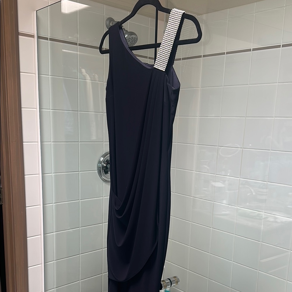 Frank Lyman Design Dark Blue Midi Dress with White Embellished Strap